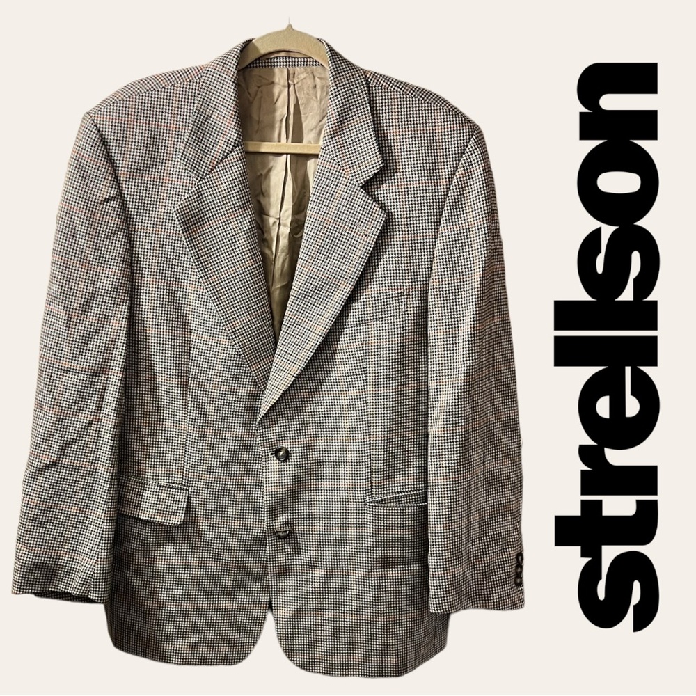 Strellson Vintage Houndstooth Wool Blazer Size 50